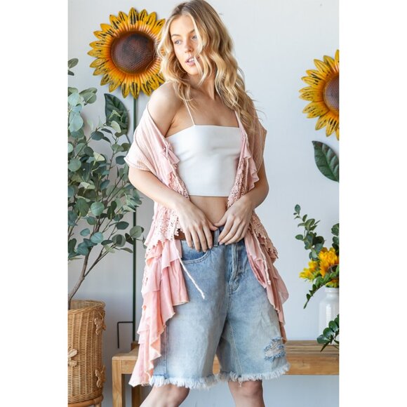 Oli & Hali Washed Lace Tiered Tie Front Detail Sleeveless Top NEW Size XL - Picture 6 of 7